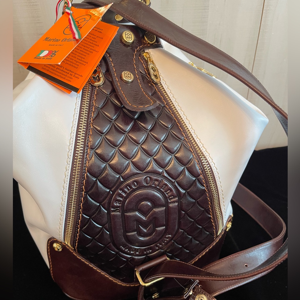 New White Marino Orlandi Sling Backpack Purse